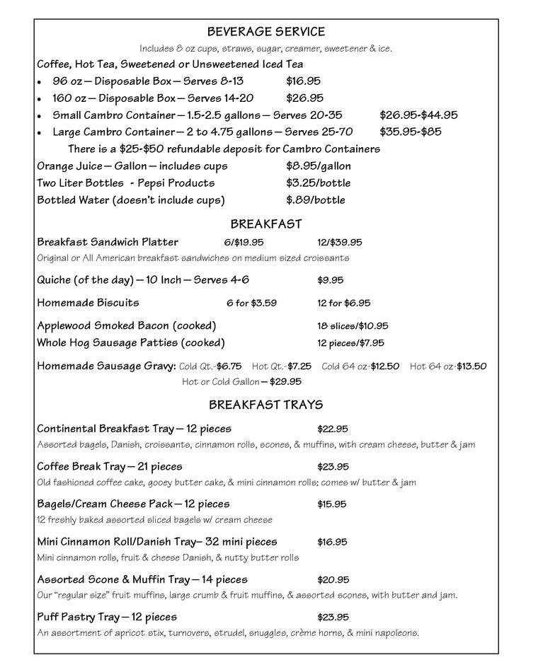 Jubelt's Catering and Bakery Menu