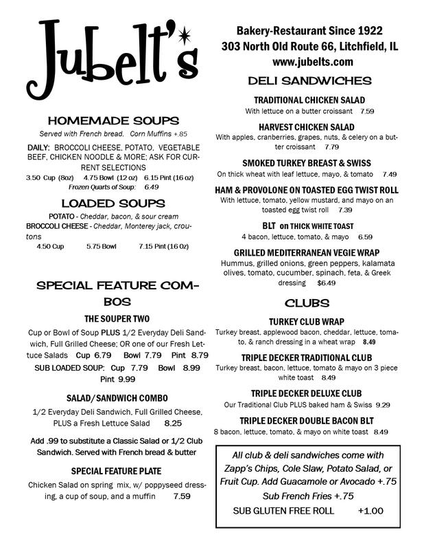 Jubelt's Menu