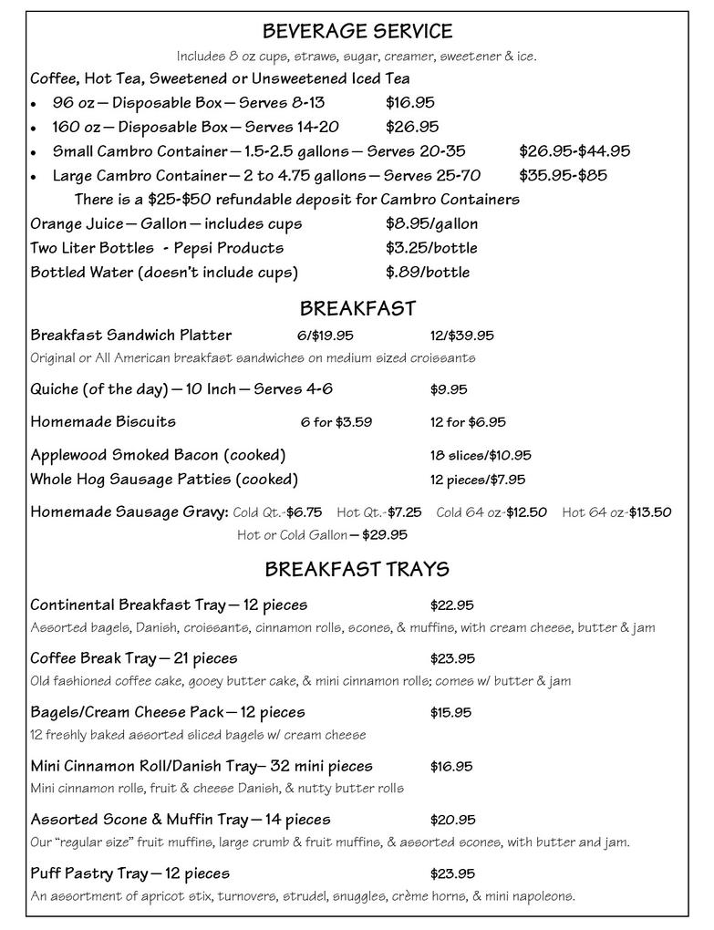 Jubelt's Catering and Bakery Menu
